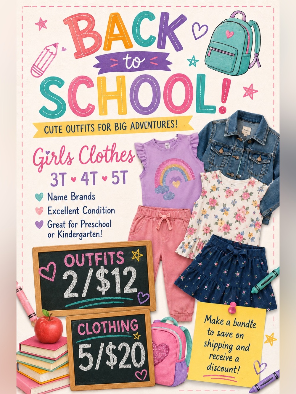 Back to School Sale! Girls Clothing Sizes: 3T • 4T • 5T 📚✏️
